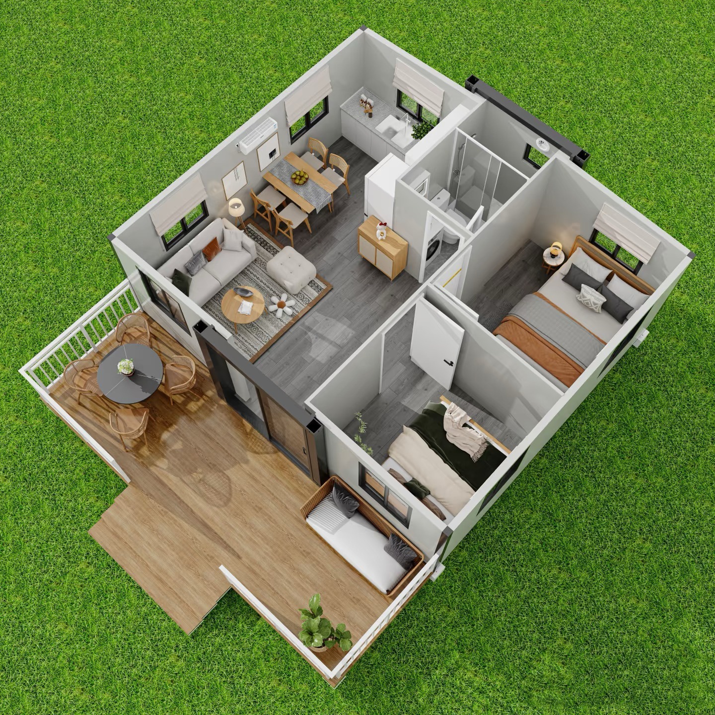 3D план на 2-спална модулна къща