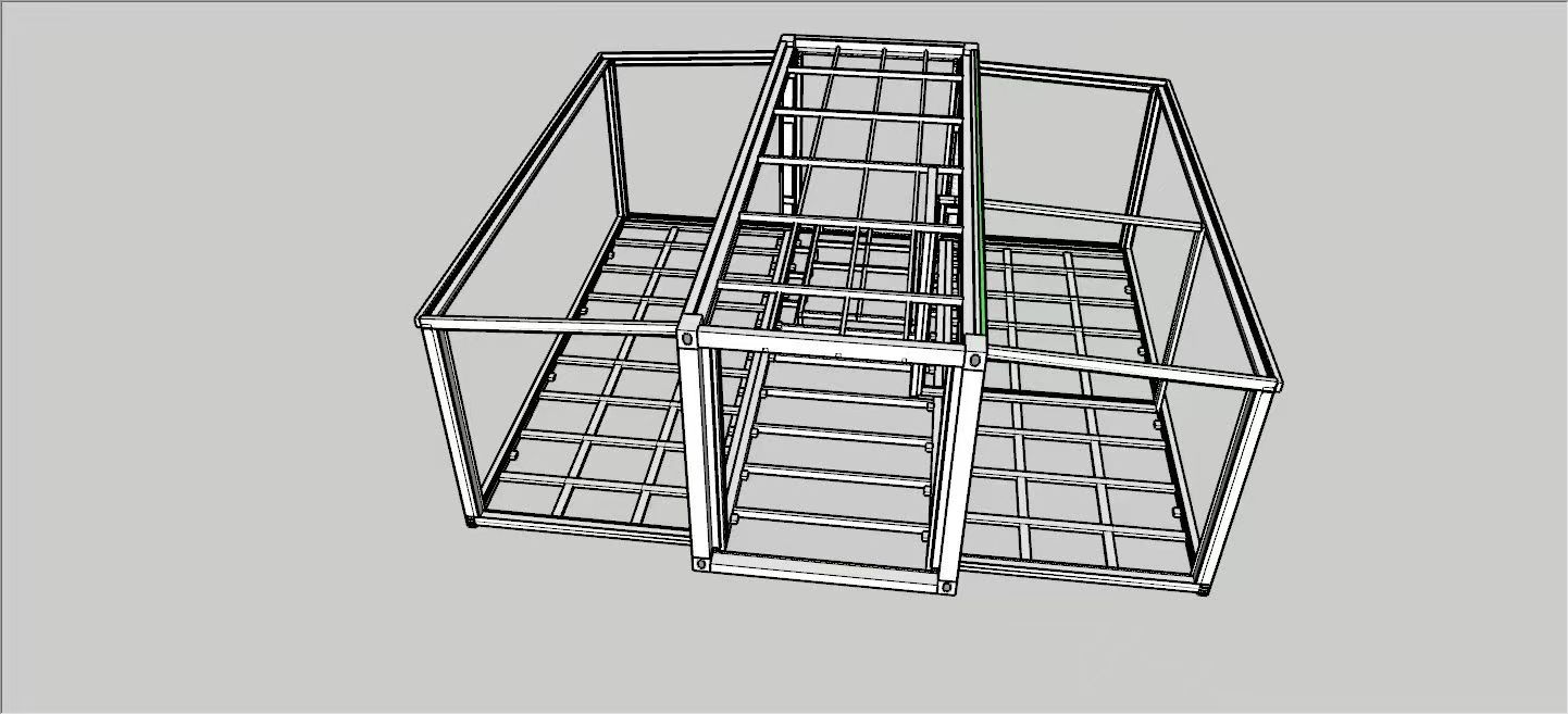 3D техническа схема на стоманената конструкция в разгънато положение